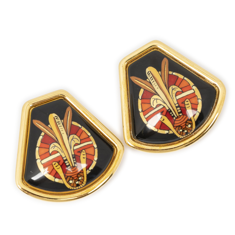 Hermes Cloisonne Clip On Earrings